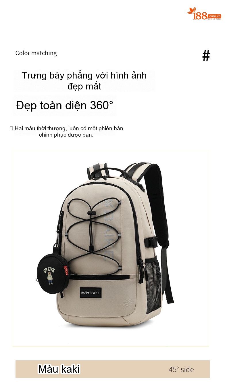 Balo Học Sinh Cấp 2, Cấp 3 Chống Nước Chống Trộm Đa Năng Đi Học, Du Lịch Màu Đen, Khaki chi tiết 20