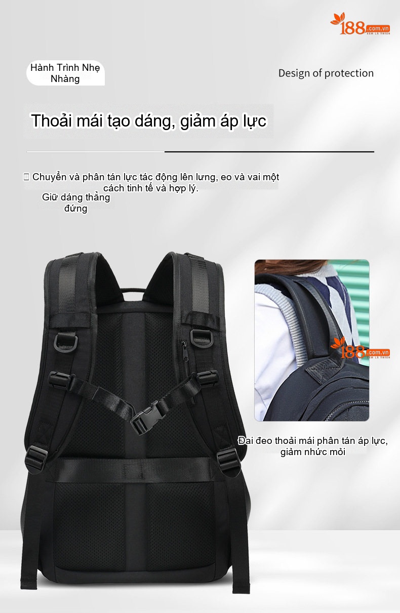 Balo Học Sinh Cấp 2, Cấp 3 Chống Nước Chống Trộm Đa Năng Đi Học, Du Lịch Màu Đen, Khaki chi tiết 17