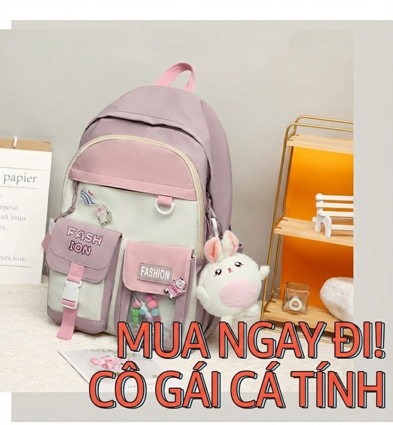 Balo Học Sinh Cấp 2, Cấp 3, Sinh Viên Vải Dù Chống Nước Nhiều Ngăn Màu Tím, Hồng, Trắng, Đen... chi tiết 1