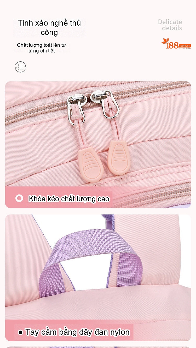 Balo Học Sinh Tiểu Học Chống Thấm Nước Hình Thỏ Dễ Thương Màu Hồng, Xanh Dương, Tím chi tiết 11