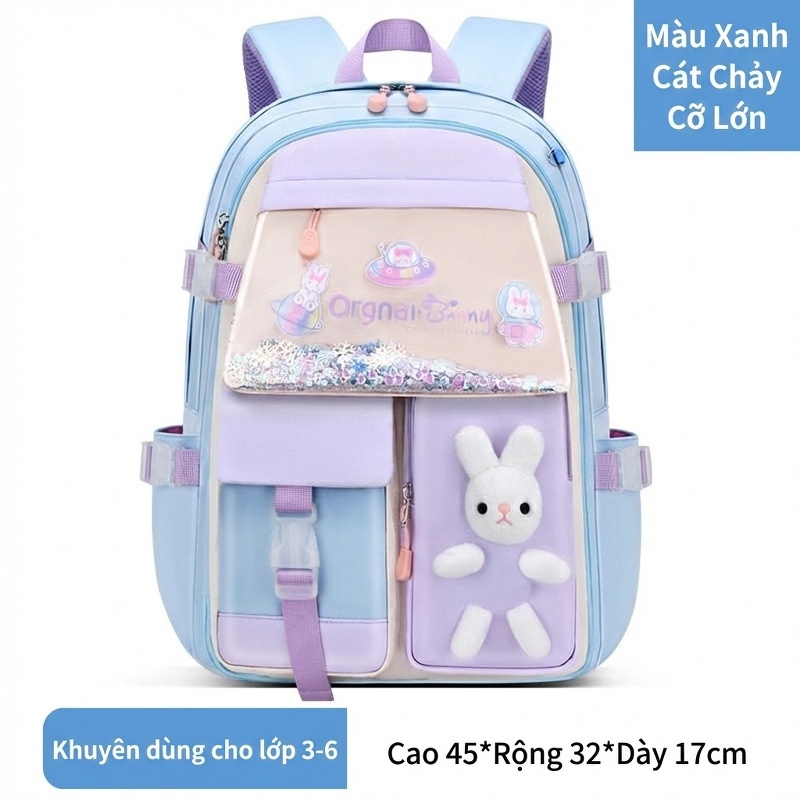 Balo Học Sinh Tiểu Học Chống Thấm Nước Hình Thỏ Dễ Thương Màu Hồng, Xanh Dương, Tím