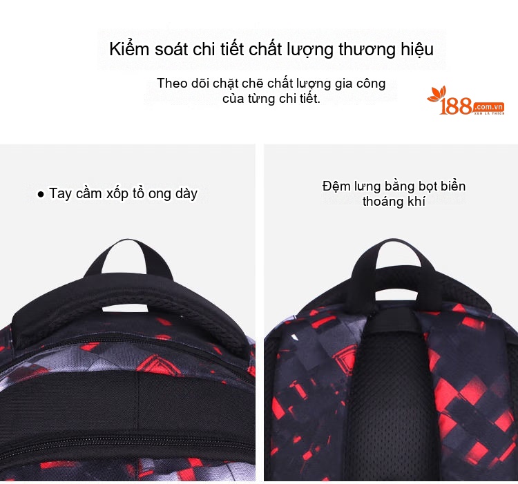 Balo Học Sinh Tiểu Học, Trung Học Cơ Sở Chống Thấm Nước In Hình Quả Bóng Đá Màu Đen, Đỏ chi tiết 18