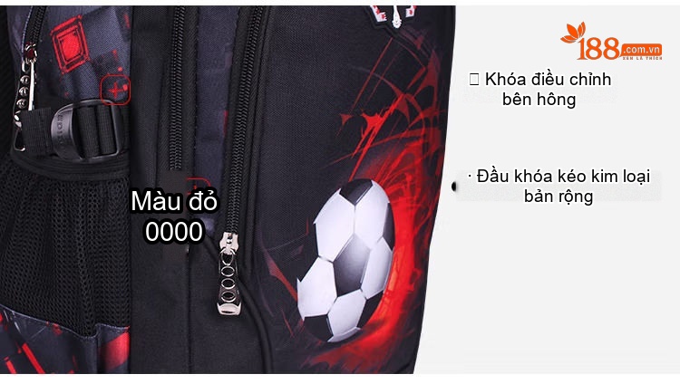 Balo Học Sinh Tiểu Học, Trung Học Cơ Sở Chống Thấm Nước In Hình Quả Bóng Đá Màu Đen, Đỏ chi tiết 19