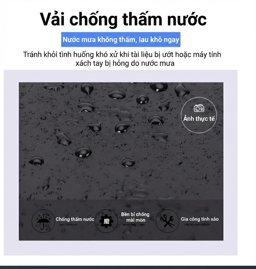 Balo Laptop Đa Năng Vải Dày Dặn Chống Sốc Chống Nước Có Cổng Sạc USB Màu Kem chi tiết 13