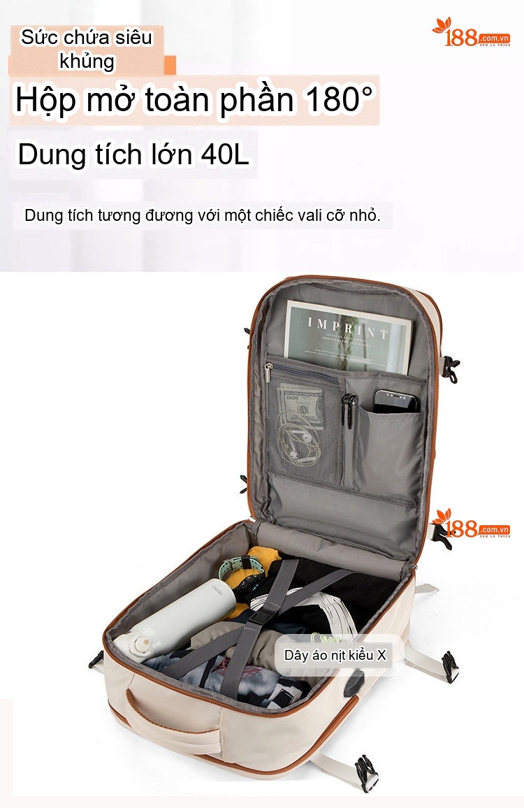 Balo Laptop Đa Năng Vải Dày Dặn Chống Sốc Chống Nước Có Cổng Sạc USB Màu Kem chi tiết 10