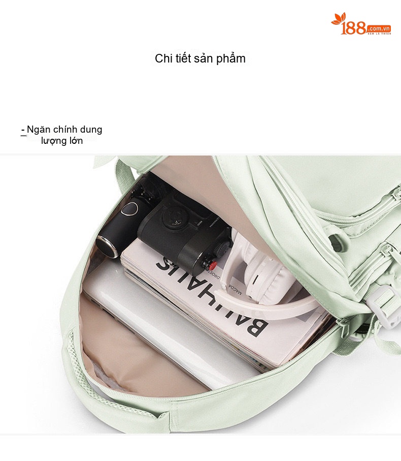 Balo Laptop Lớn Vải Dù Chống Nước Phong Cách Ins Cho Học Sinh, Sinh Viên Màu Xanh Bạc Hà chi tiết 8