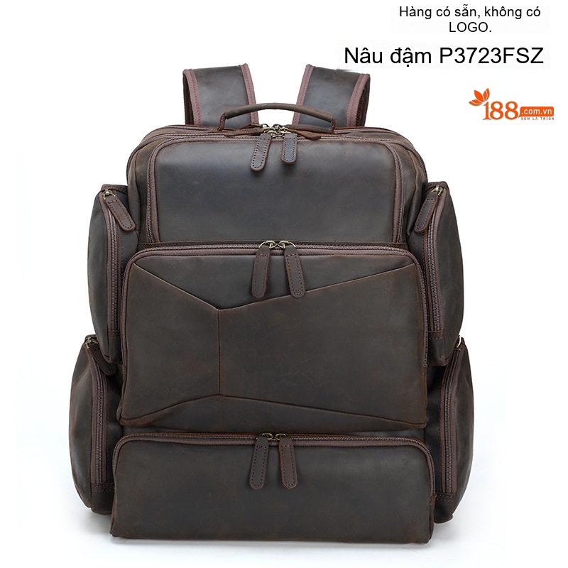 Balo Laptop Nam Da Bò Sáp Crazy Horse 17 Inch Du Lịch Ngoài Trời Màu Nâu Đậm