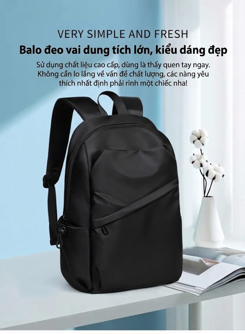 Balo Laptop Nam Nữ Chống Nước Sức Chứa Lớn Đi Học Du Lịch Công Tác Màu Đen chi tiết 1