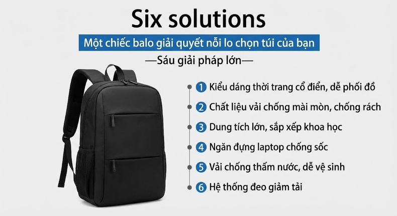 Balo Laptop Nam Nữ Chống Nước Sức Chứa Lớn Đi Học Du Lịch Công Tác Màu Đen chi tiết 12