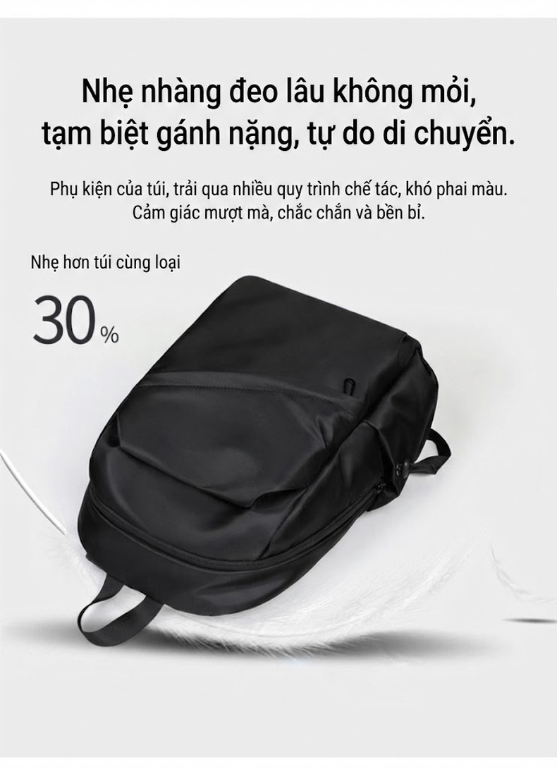 Balo Laptop Nam Nữ Chống Nước Sức Chứa Lớn Đi Học Du Lịch Công Tác Màu Đen chi tiết 13
