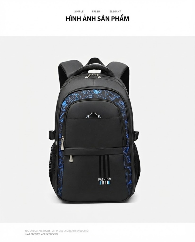 Balo Laptop Nam Nữ Chống Sốc Chống Nước Sức Chứa Lớn Cho Học Sinh, Sinh Viên Màu Đen, Xanh chi tiết 11