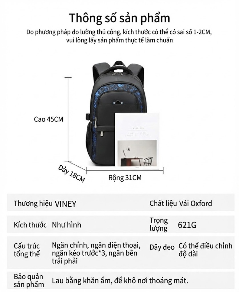 Balo Laptop Nam Nữ Chống Sốc Chống Nước Sức Chứa Lớn Cho Học Sinh, Sinh Viên Màu Đen, Xanh chi tiết 3