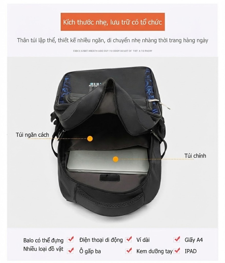 Balo Laptop Nam Nữ Chống Sốc Chống Nước Sức Chứa Lớn Cho Học Sinh, Sinh Viên Màu Đen, Xanh chi tiết 4