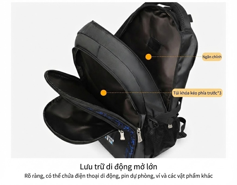 Balo Laptop Nam Nữ Chống Sốc Chống Nước Sức Chứa Lớn Cho Học Sinh, Sinh Viên Màu Đen, Xanh chi tiết 5
