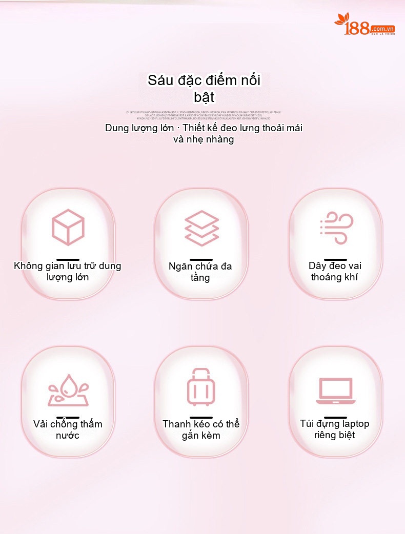 Balo Laptop Nam Nữ Thời Trang Công Sở Du Lịch Đơn Giản Vải Dù Chống Thấm Nước Màu Hồng, Đen chi tiết 3
