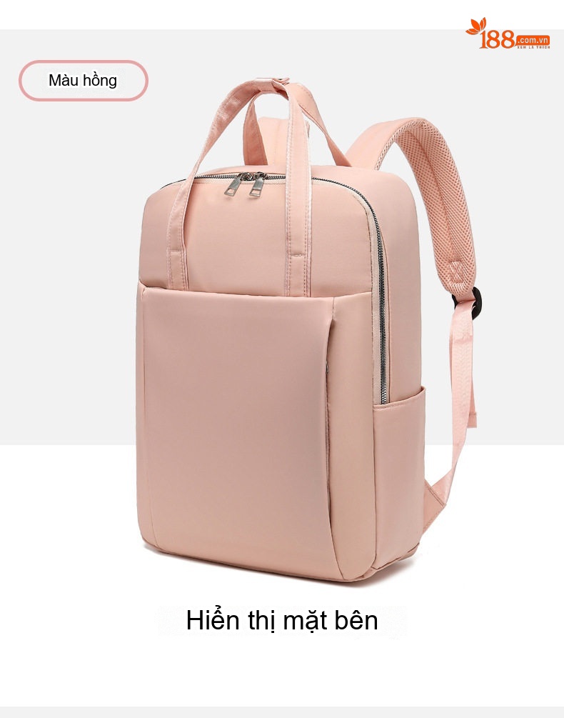 Balo Laptop Nam Nữ Thời Trang Công Sở Du Lịch Đơn Giản Vải Dù Chống Thấm Nước Màu Hồng, Đen chi tiết 16