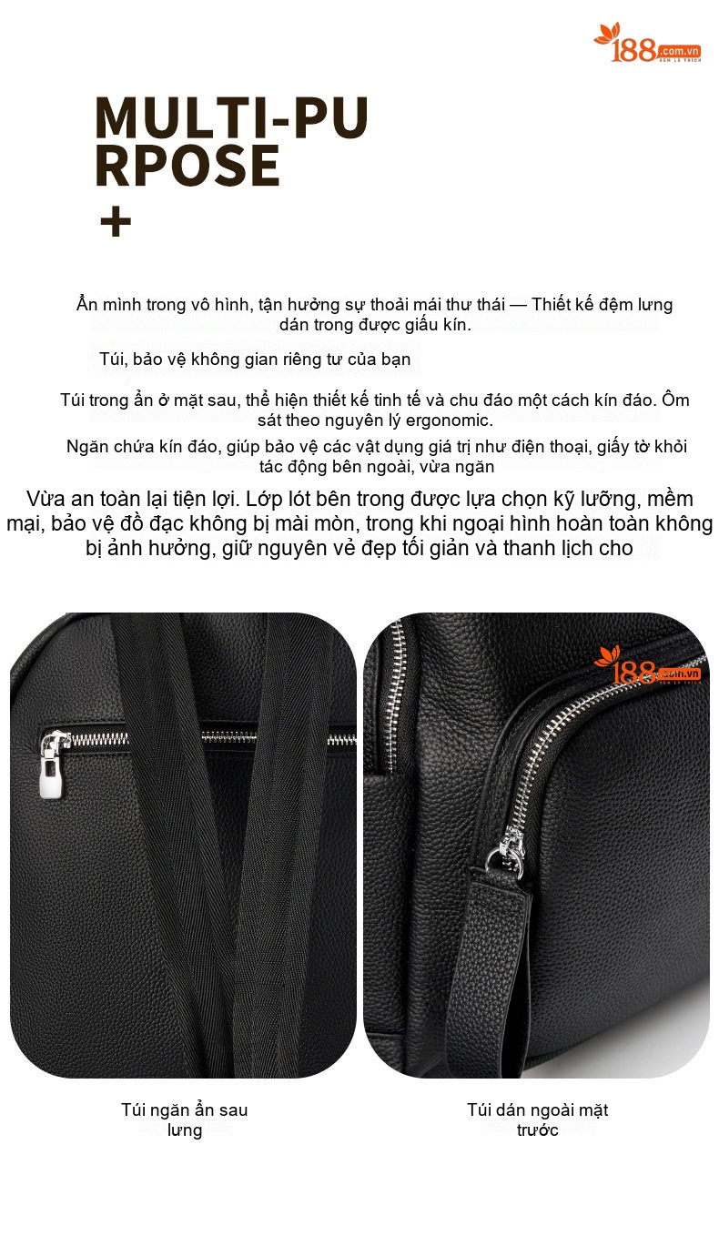 Balo Laptop Nữ Da Bò Dung Tích Lớn Đeo Vai Đi Học Du Lịch Màu Đen, Nâu, Trắng Kem chi tiết 7
