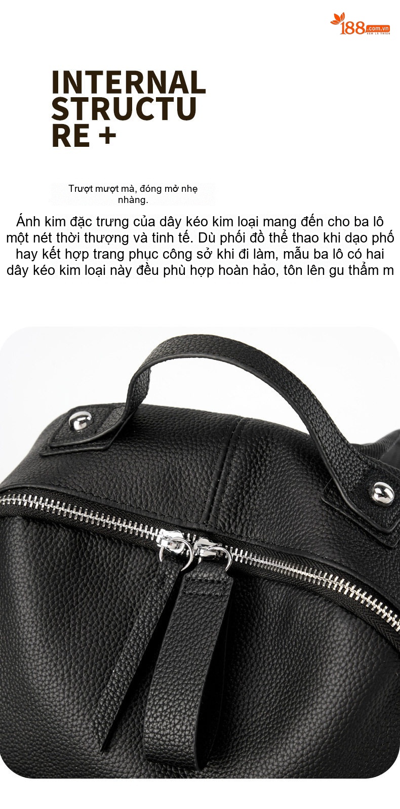 Balo Laptop Nữ Da Bò Dung Tích Lớn Đeo Vai Đi Học Du Lịch Màu Đen, Nâu, Trắng Kem chi tiết 6