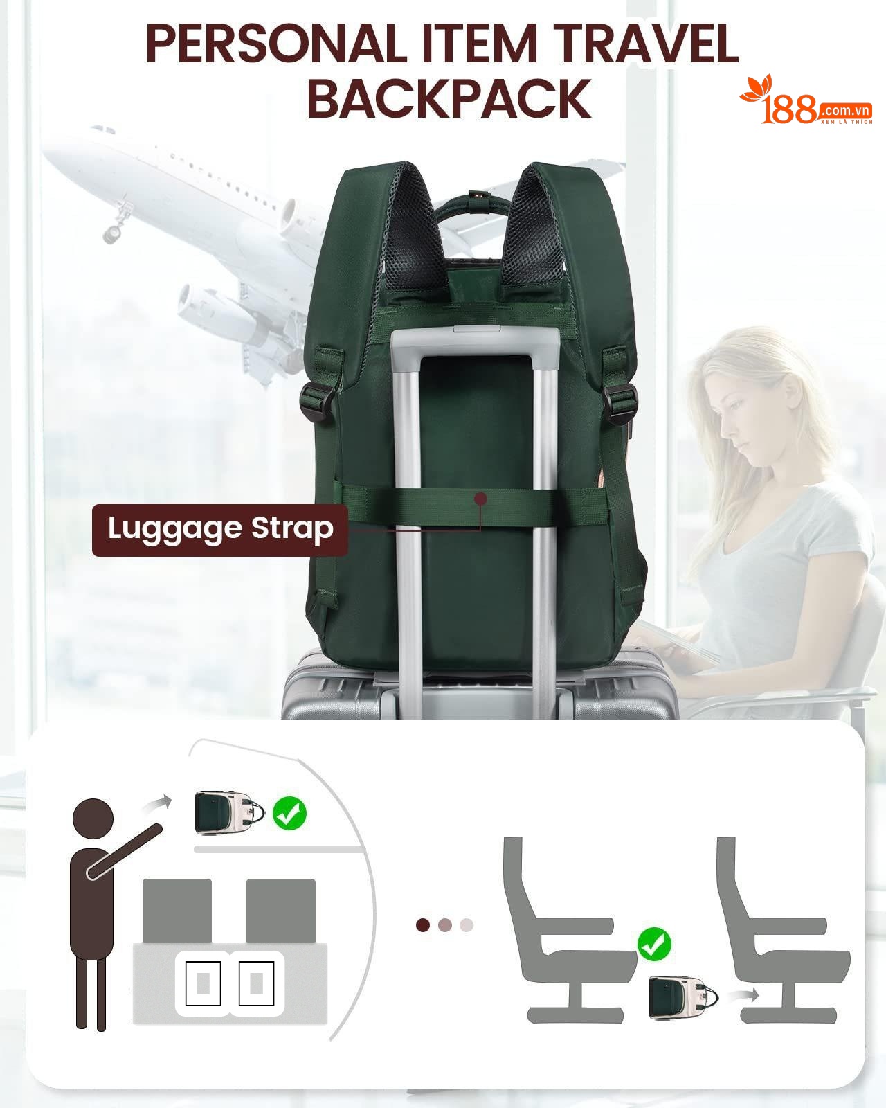 Balo Laptop Nữ Thời Trang Chống Trộm Dung Tích Lớn Đi Học, Du Lịch Màu Xanh Navy, Kem chi tiết 35