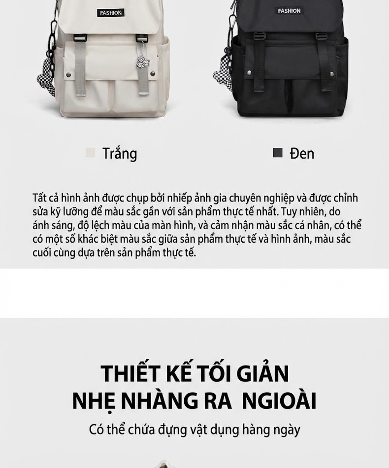 Balo Laptop Vải Dù Chống Nước Sức Chứa Lớn Phong Cách Hàn Quốc Màu Đen, Trắng chi tiết 9
