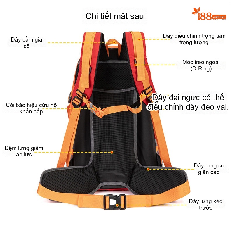 Balo Leo Núi Dã Ngoại Đa Năng Chống Thấm Nước Dung Tích Lớn Màu Đen, Xanh, Đỏ, Vàng... chi tiết 5