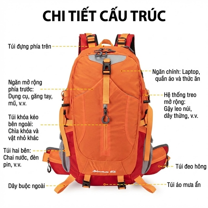 Balo Leo Núi Dã Ngoại Đa Năng Chống Thấm Nước Dung Tích Lớn Màu Đen, Xanh, Đỏ, Vàng...