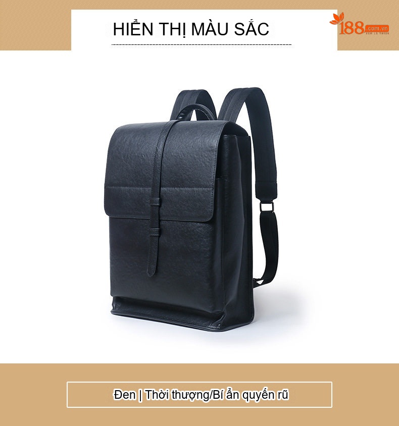 Balo Nam Da Bò Nắp Gập Dung Tích Lớn Phong Cách Retro Màu Đen chi tiết 10
