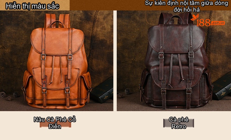 Balo Nam Da Bò Vintage Đựng Laptop Đi Học Du Lịch Màu Nâu, Nâu Đậm chi tiết 4