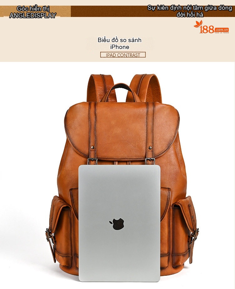 Balo Nam Da Bò Vintage Đựng Laptop Đi Học Du Lịch Màu Nâu, Nâu Đậm chi tiết 5