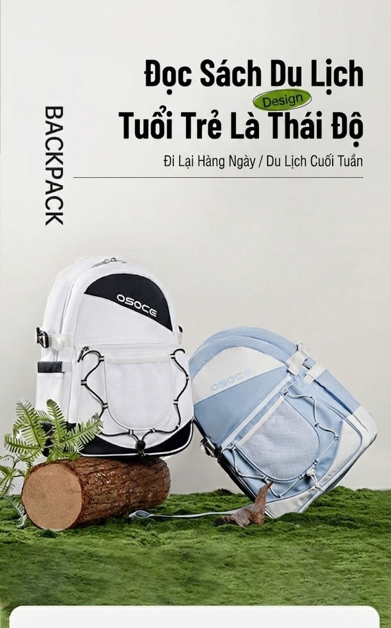 Balo Nam Nữ Sinh Viên, Học Sinh, Du Lịch Vải Dù Chống Nước Màu Trắng, Đen, Xanh Dương chi tiết 1