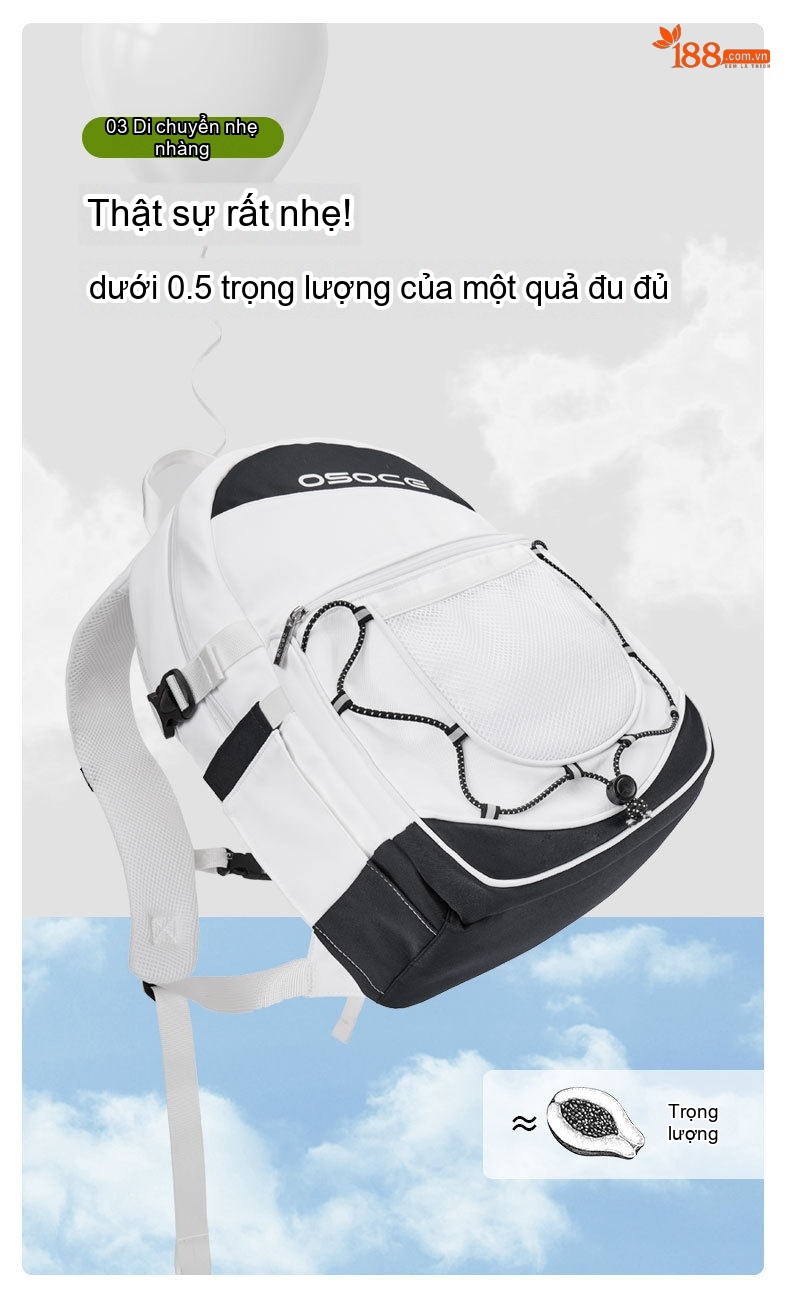 Balo Nam Nữ Sinh Viên, Học Sinh, Du Lịch Vải Dù Chống Nước Màu Trắng, Đen, Xanh Dương chi tiết 4