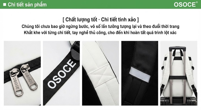 Balo Nam Nữ Sinh Viên, Học Sinh, Du Lịch Vải Dù Chống Nước Màu Trắng, Đen, Xanh Dương chi tiết 9