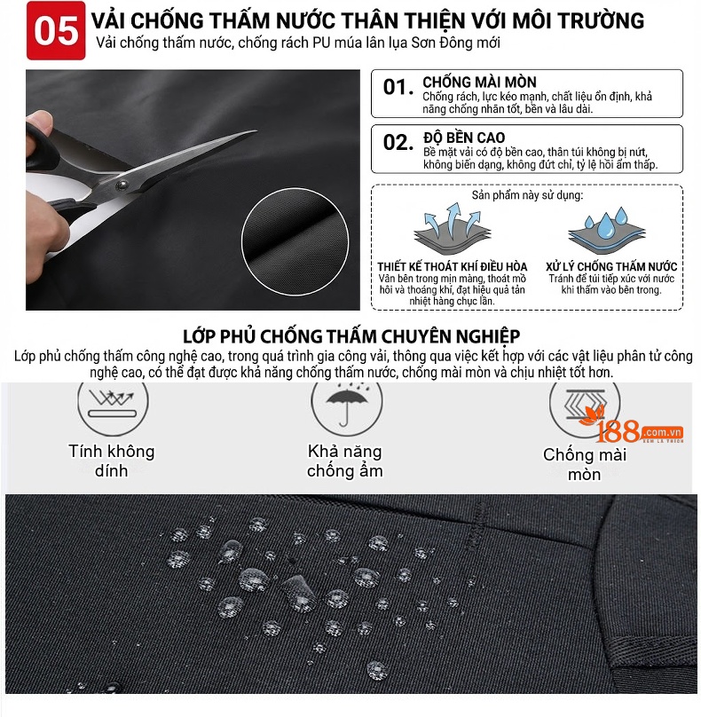 Balo Nam OSOCE Chống Nước Đựng Laptop Công Sở Cao Cấp Dung Tích Lớn Màu Đen chi tiết 10