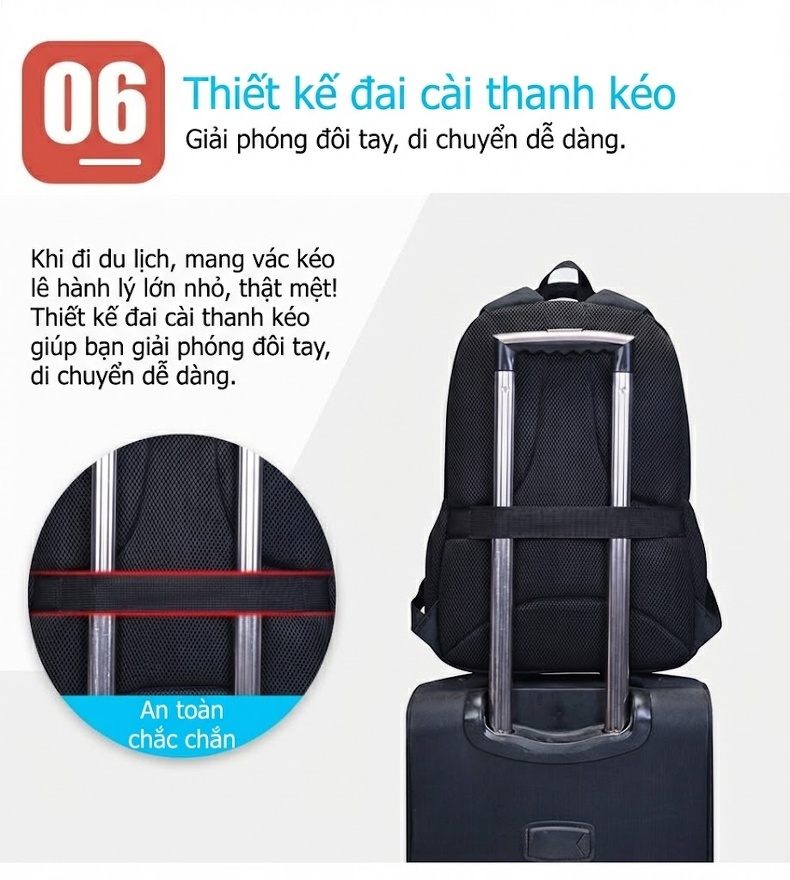 Balo Nam OSOCE Chống Nước Đựng Laptop Công Sở Cao Cấp Dung Tích Lớn Màu Đen chi tiết 11