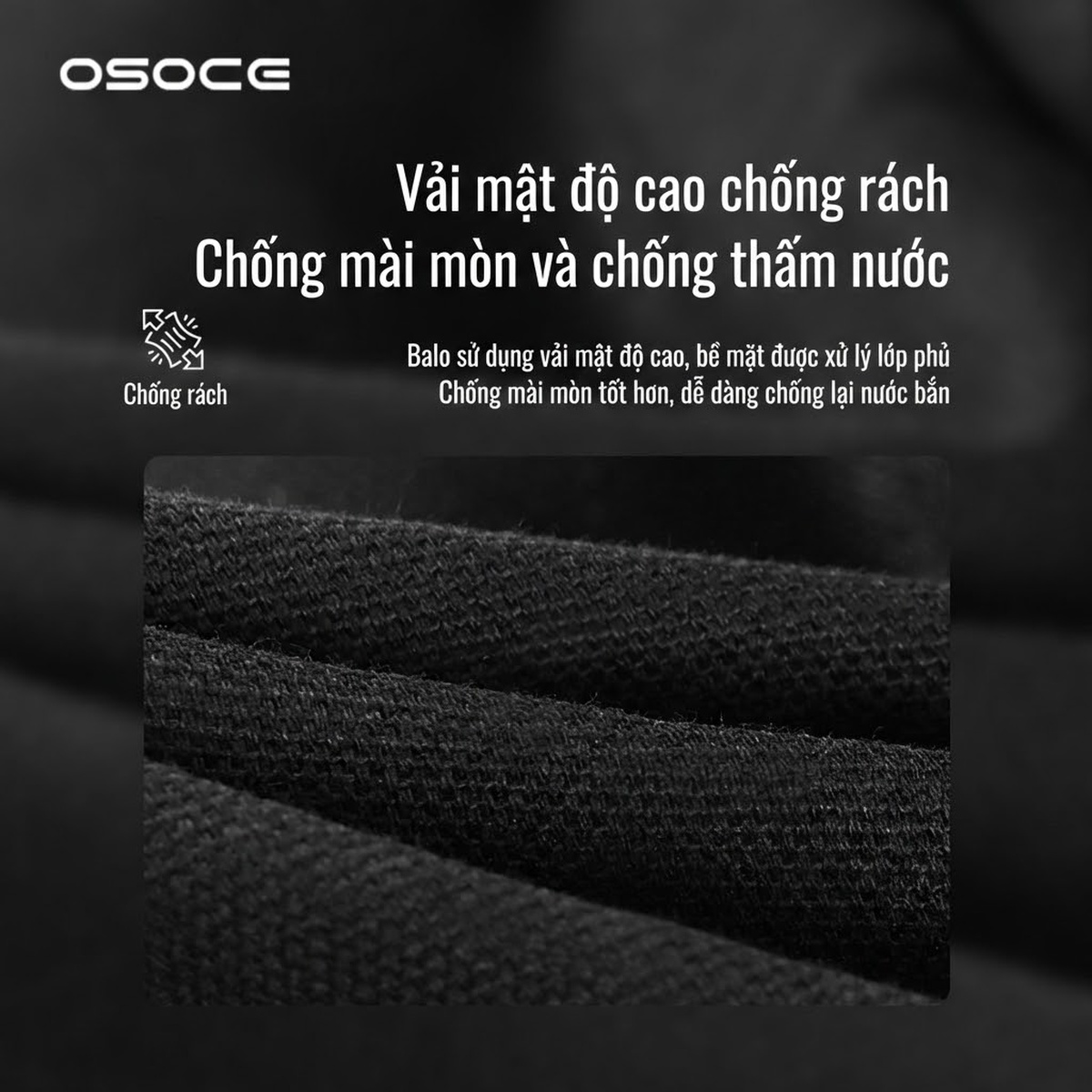 Balo Nam OSOCE Vải Canvas Chống Thấm Nước Chống Xước Đựng Laptop 16 Inch Màu Đen