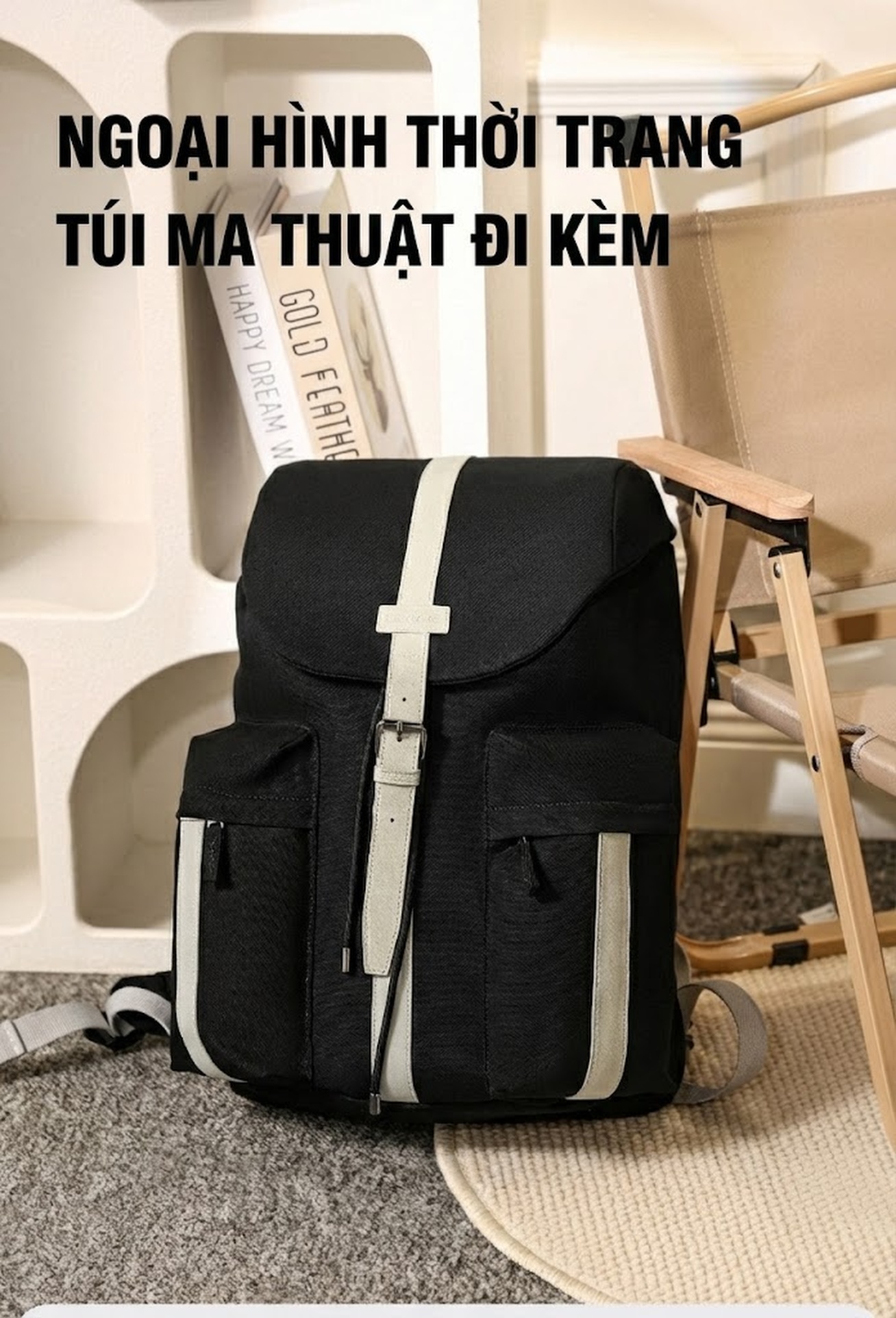 Balo Nam OSOCE Vải Canvas Chống Thấm Nước Chống Xước Đựng Laptop 16 Inch Màu Đen chi tiết 3