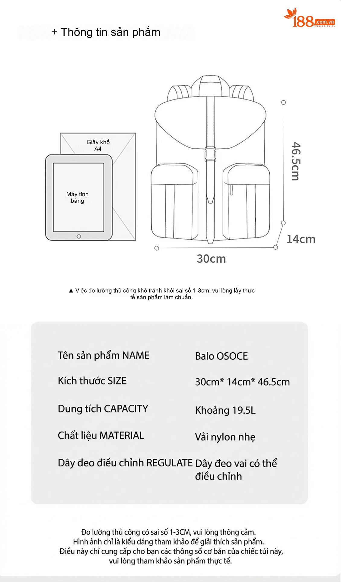 Balo Nam OSOCE Vải Canvas Chống Thấm Nước Chống Xước Đựng Laptop 16 Inch Màu Đen chi tiết 8