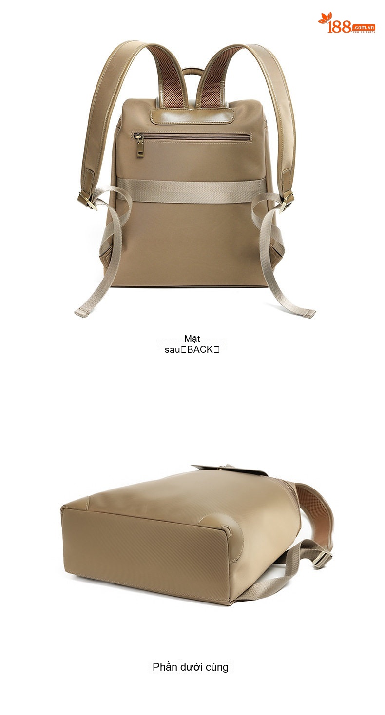 Balo Nữ Cao Cấp Phong Cách Âu Mỹ Chất Liệu Nylon Chống Thấm Nước, Đựng Laptop, Đi Làm, Du Lịch Màu Nâu chi tiết 19