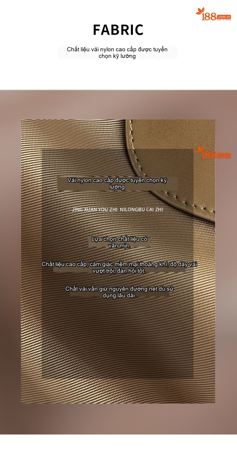 Balo Nữ Cao Cấp Phong Cách Âu Mỹ Chất Liệu Nylon Chống Thấm Nước, Đựng Laptop, Đi Làm, Du Lịch Màu Nâu chi tiết 8