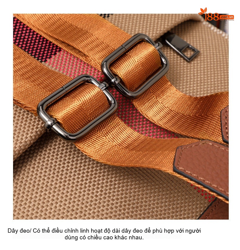 Balo Nữ Da Bò Họa Tiết Kẻ Ô Anh Quốc Phong Cách Vintage Hàn Quốc Màu Nâu, Be chi tiết 10