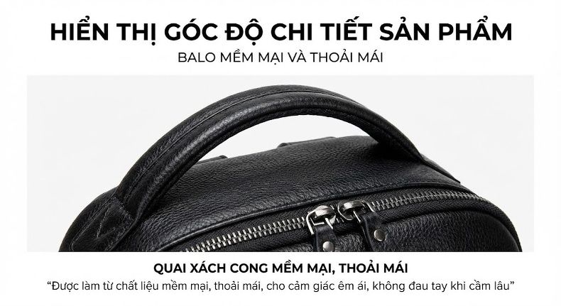 Balo Nữ Da Bò May Đường Chỉ Phong Cách Đường Phố Màu Đen chi tiết 14