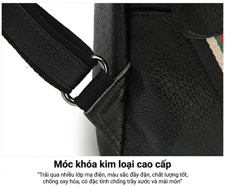 Balo Nữ Da Bò May Đường Chỉ Phong Cách Đường Phố Màu Đen chi tiết 16