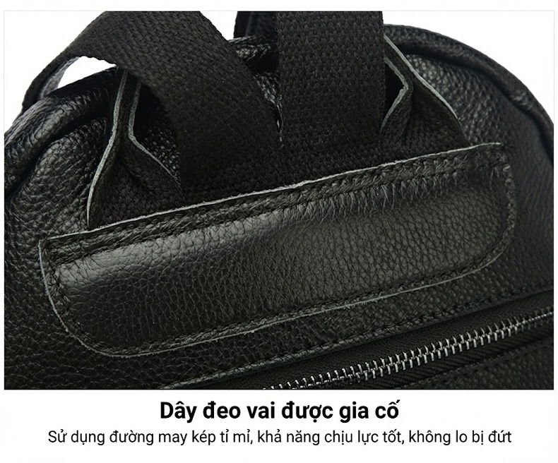 Balo Nữ Da Bò May Đường Chỉ Phong Cách Đường Phố Màu Đen chi tiết 17