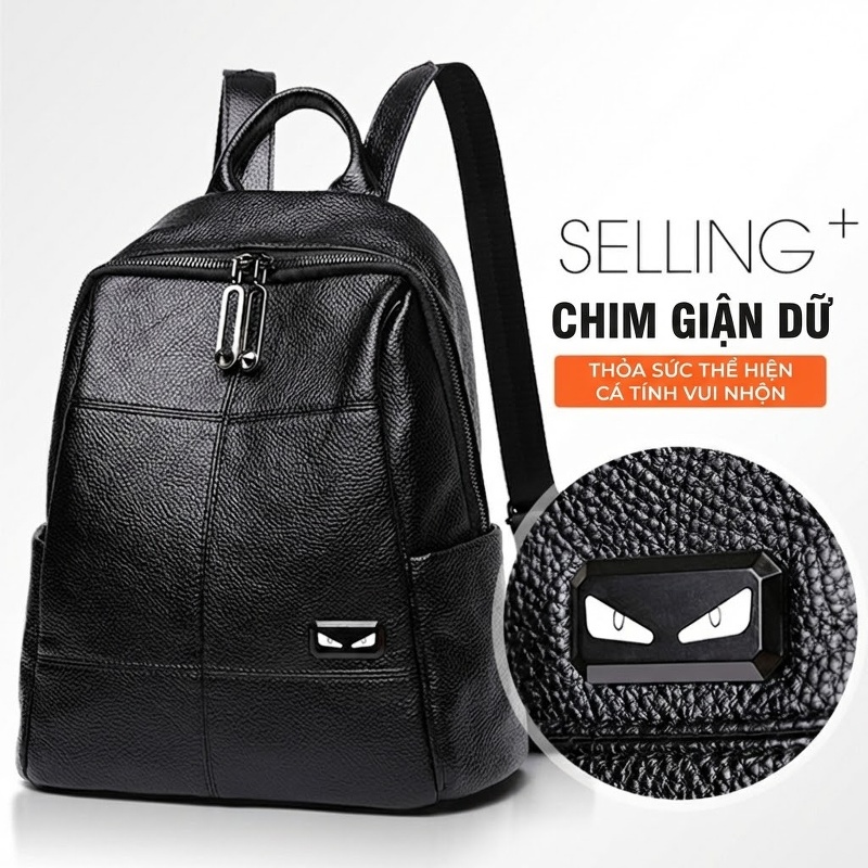 Balo Nữ Da Bò Phong Cách Hàn Quốc Chống Trộm Dung Tích Lớn Màu Đen