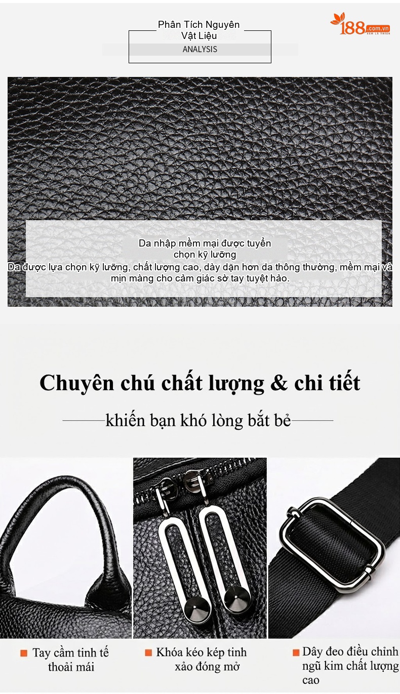 Balo Nữ Da Bò Phong Cách Hàn Quốc Chống Trộm Dung Tích Lớn Màu Đen chi tiết 7