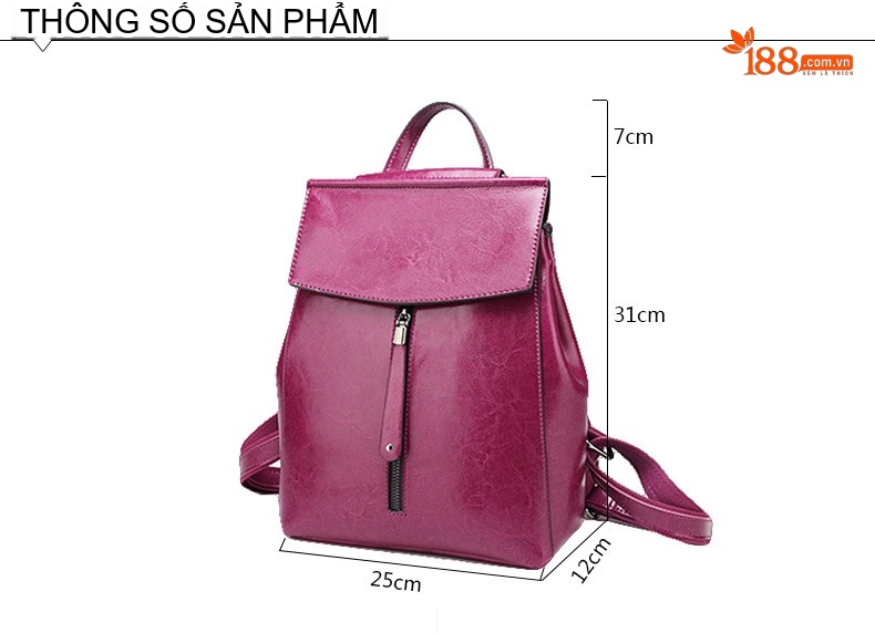 Balo Nữ Da Bò Thời Trang Âu Mỹ Cổ Điển Màu Đen, Nâu, Hồng chi tiết 4