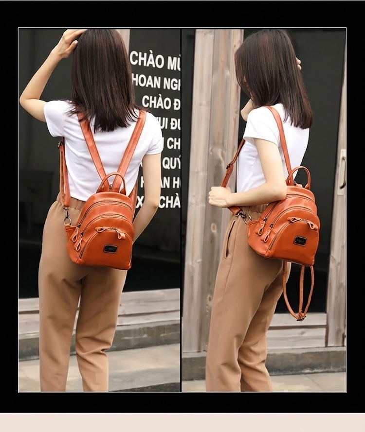 Balo Nữ Da Bóng Nhiều Ngăn Khóa Kéo Phong Cách Retro Màu Nâu, Đen, Đỏ Rượu Vang chi tiết 15