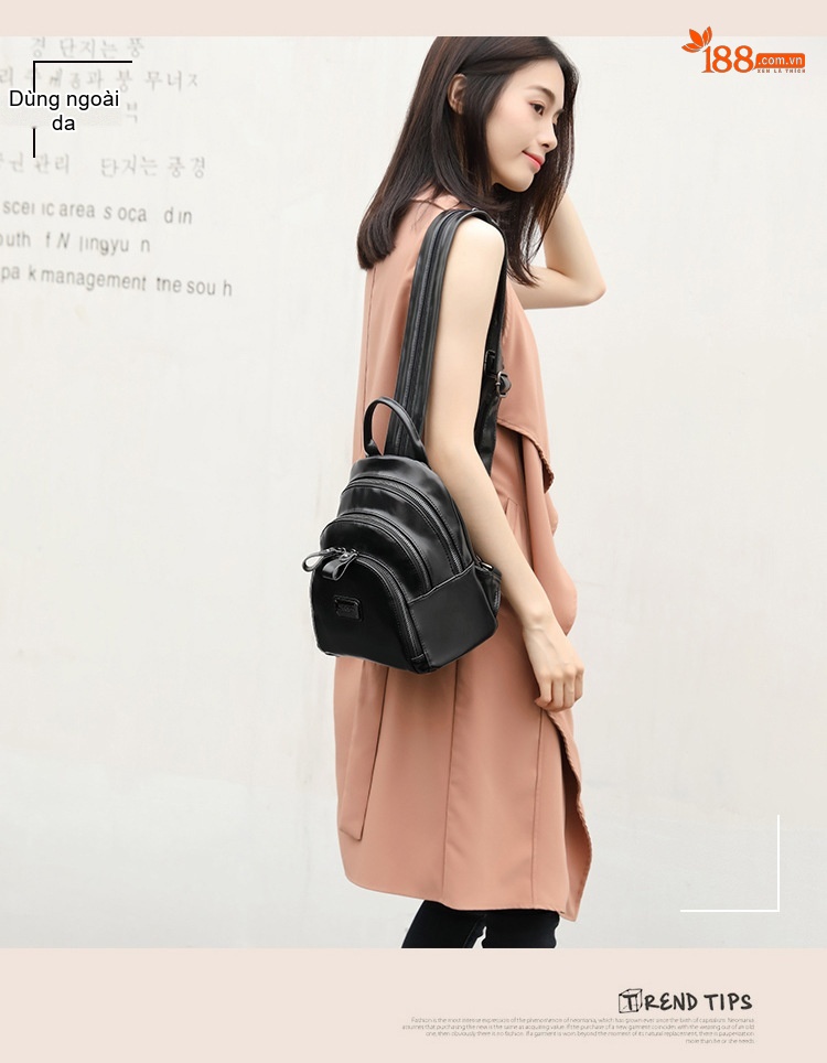 Balo Nữ Da Bóng Nhiều Ngăn Khóa Kéo Phong Cách Retro Màu Nâu, Đen, Đỏ Rượu Vang chi tiết 17
