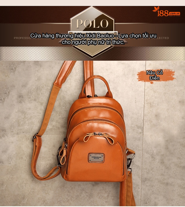 Balo Nữ Da Bóng Nhiều Ngăn Khóa Kéo Phong Cách Retro Màu Nâu, Đen, Đỏ Rượu Vang chi tiết 21
