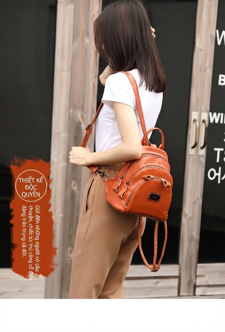 Balo Nữ Da Bóng Nhiều Ngăn Khóa Kéo Phong Cách Retro Màu Nâu, Đen, Đỏ Rượu Vang chi tiết 1